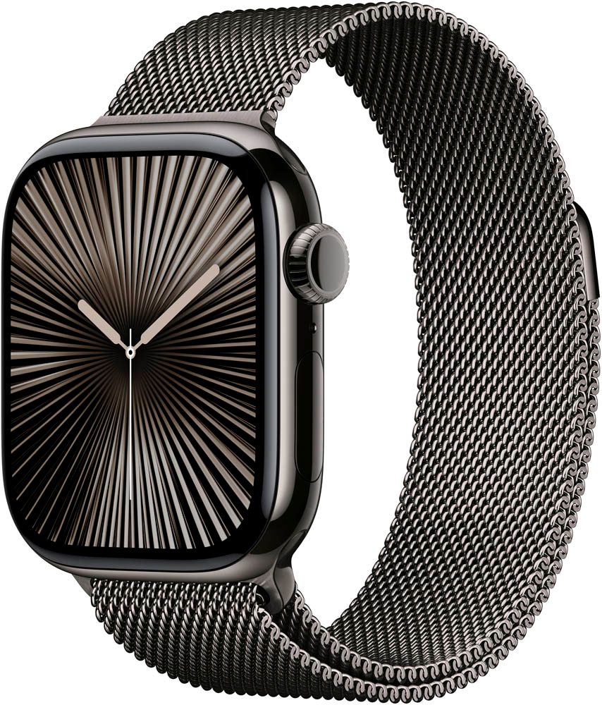 Apple Watch Series 10 42 mm Titan GPS Cellular Milanaise Armband S M schiefer buroshop24