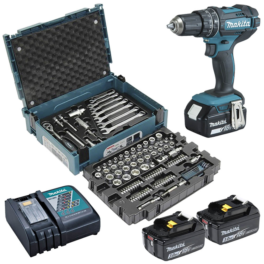 makita DHP482JX13 Akku-Schlagbohrschrauber-Set 18,0 V, mit 2 Akkus ...