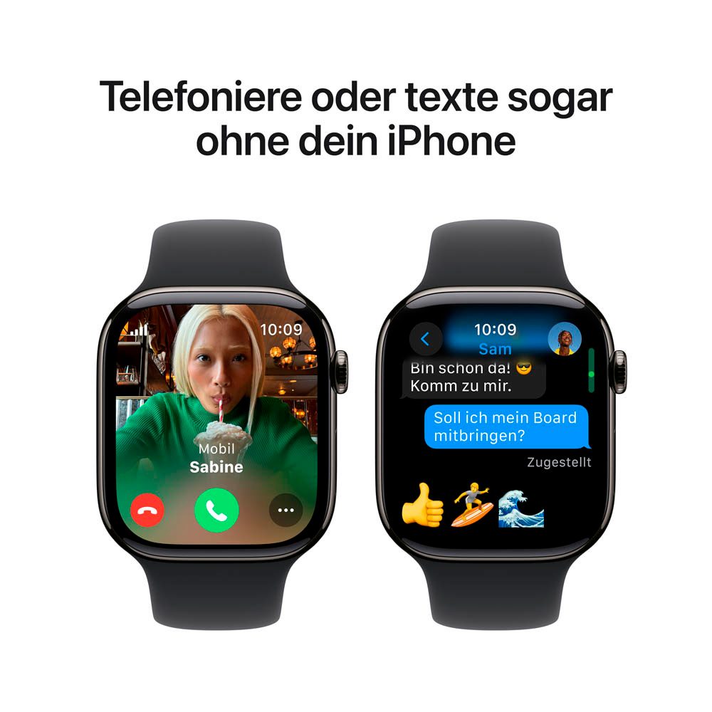 Apple Watch Series 10 46 mm Titan GPS Cellular Sportarmband M L schwarz